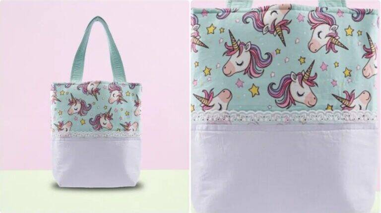 Bolsa em Patchwork Unicórnio Verde: Funcionalidade e Charme!
