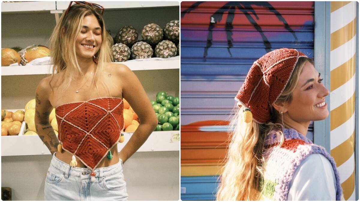 Bandana de Crochê Frutinhas: Charme e Versatilidade!