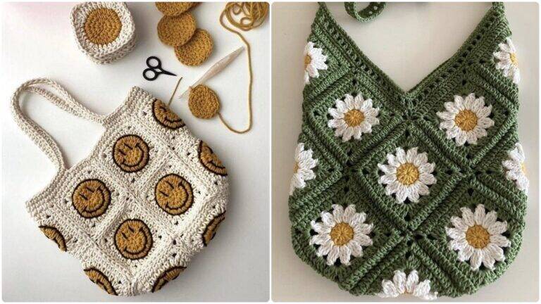 Bolsas de Crochê com Quadradinhos da Vovó: Charme Retrô que Encanta!