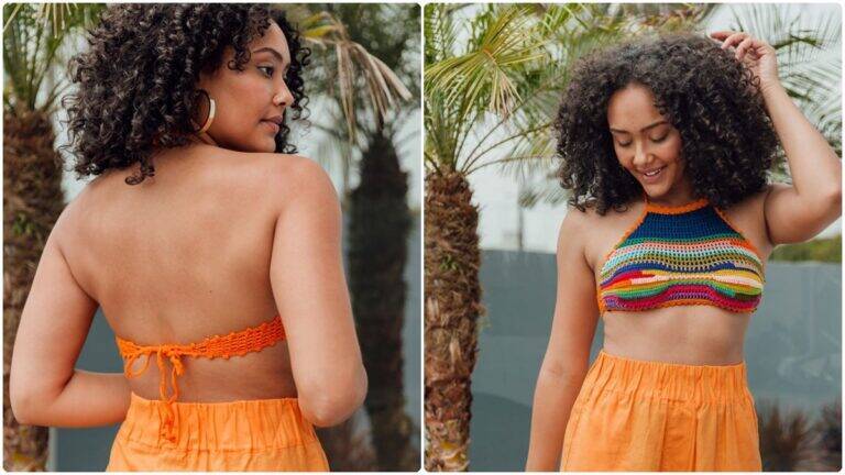 Cropped de Crochê Boho com Alça Ajustável e Acabamento em Picô!