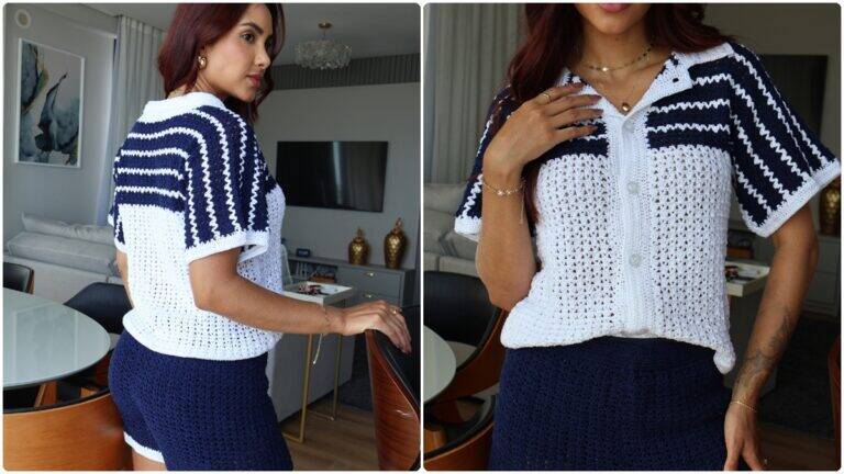 Conjunto de Crochê Navy: Charme e Fofura que Encanta!