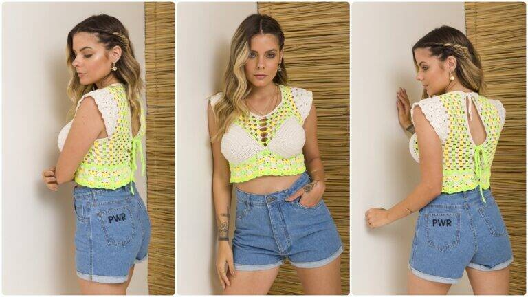 Cropped de Crochê com Fio Charme e Ponto Fantasia!