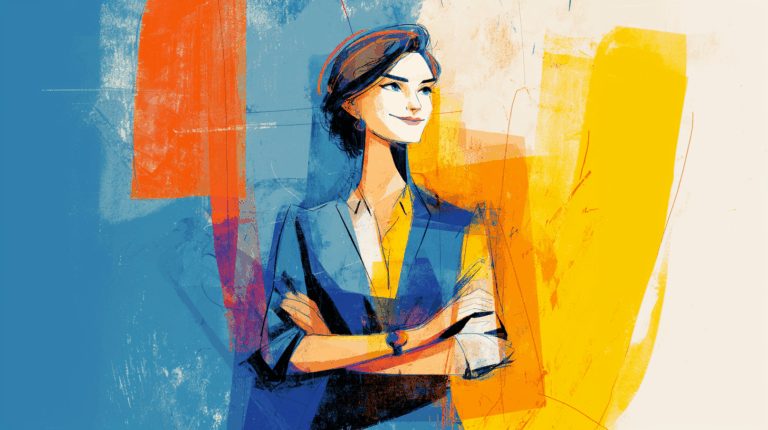 Ilustração gerada pro ia de uma mulher com pose confiante simbolizando uma mulher com inteligência emocional