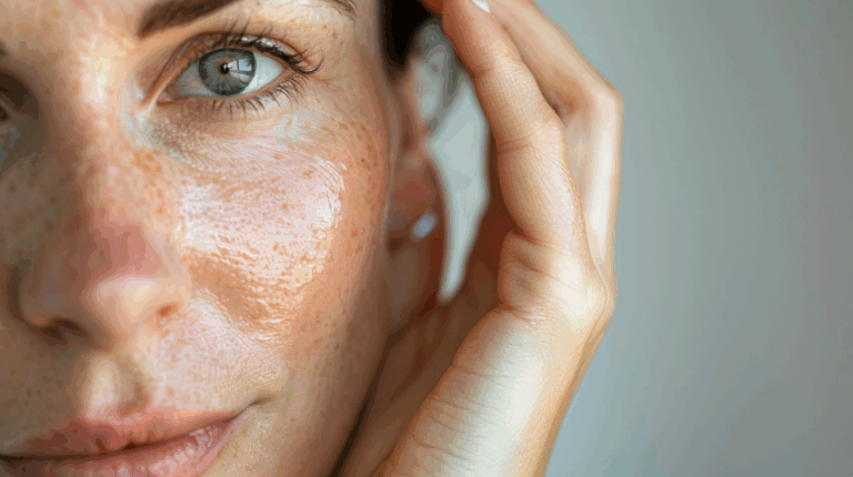 Imagem gerada por IA de mulher com melasma no rosto