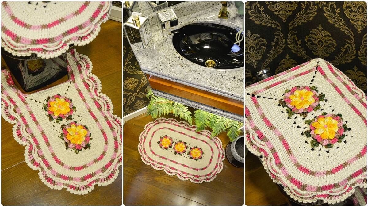 Jogo de Banheiro em Crochê com Flores: Decoração Sustentável!