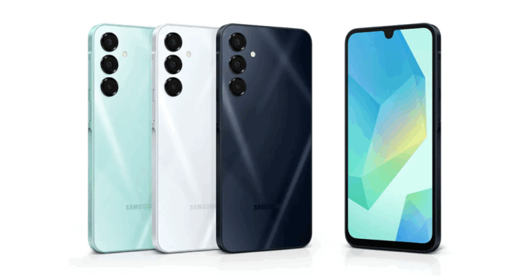 Na imagem o celular Samsung Galaxy A16 5G com variações de cores