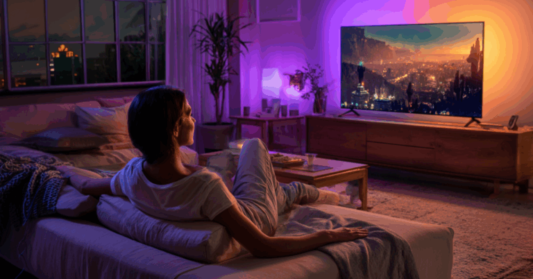 Mulher assistindo minissérie na Netflix