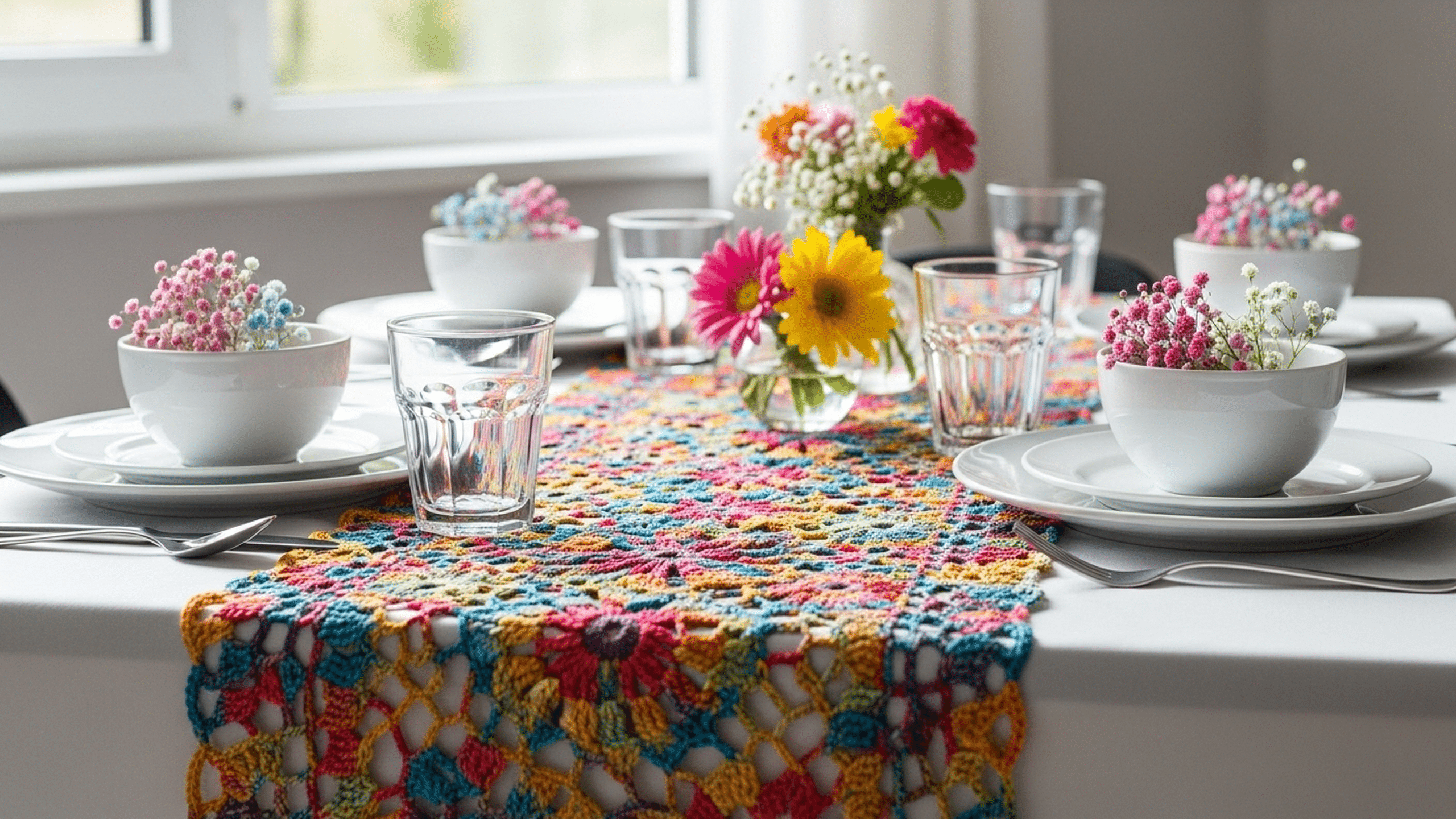 Conheça caminhos de mesa em crochê colorido que vão trazer alegria para a sua casa!