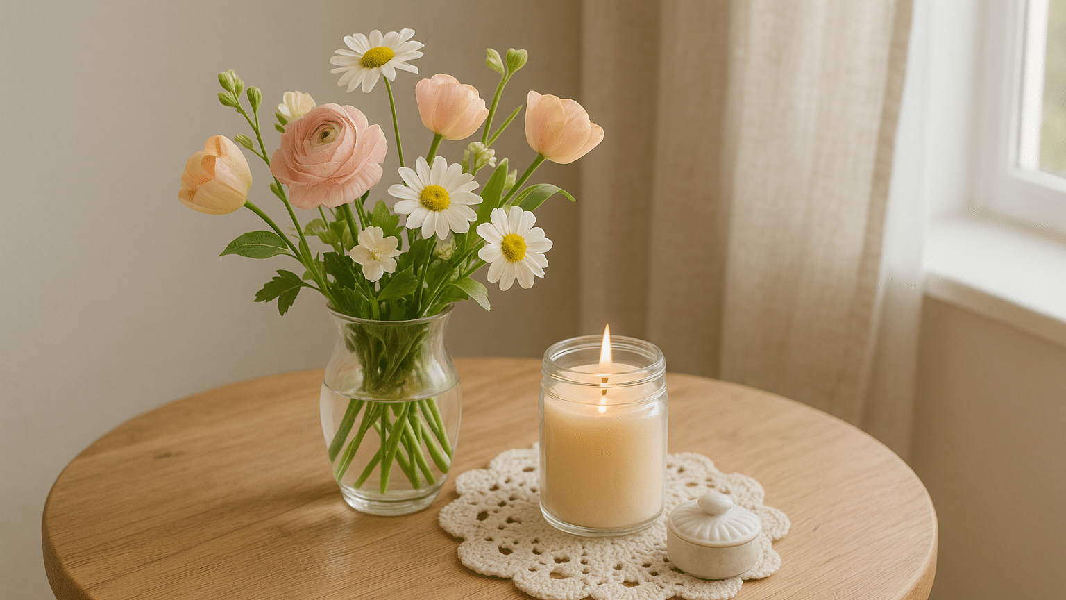 Mesinha com flores e vela