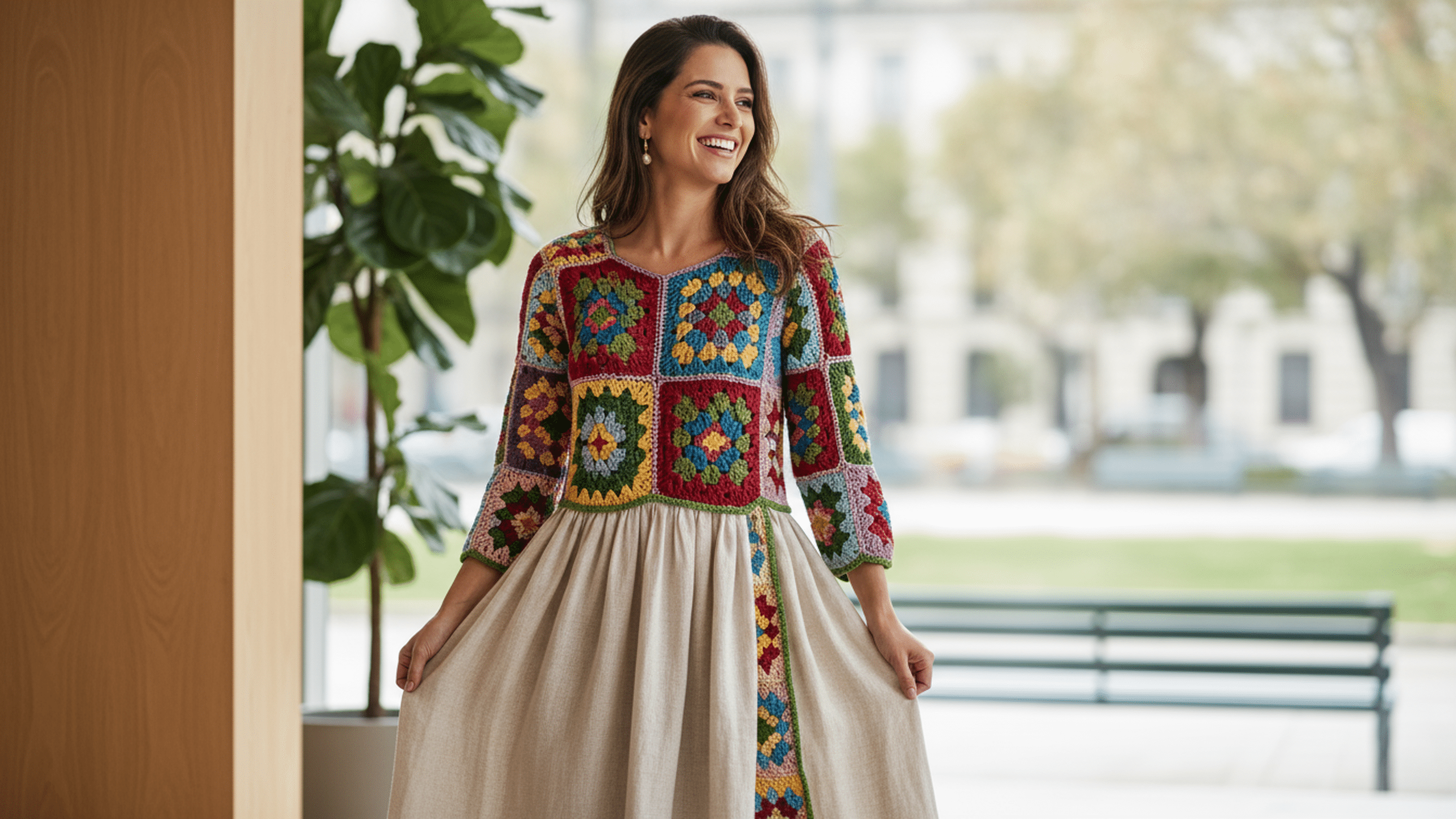 Estes 15 vestidos de crochê com squares e tecido vão transformar o seu guarda-roupa de 2026!