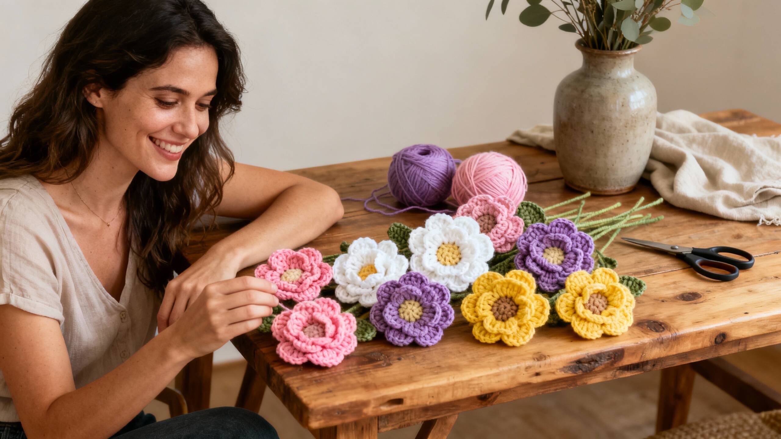 Encante-se com essas flores de crochê para aplicação que transformam