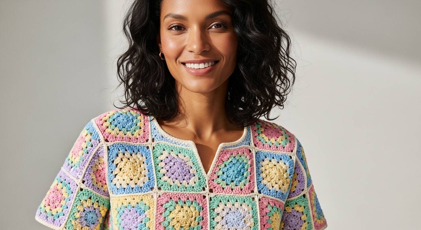 Aprenda a criar lindas blusas de crochê com squares do zero