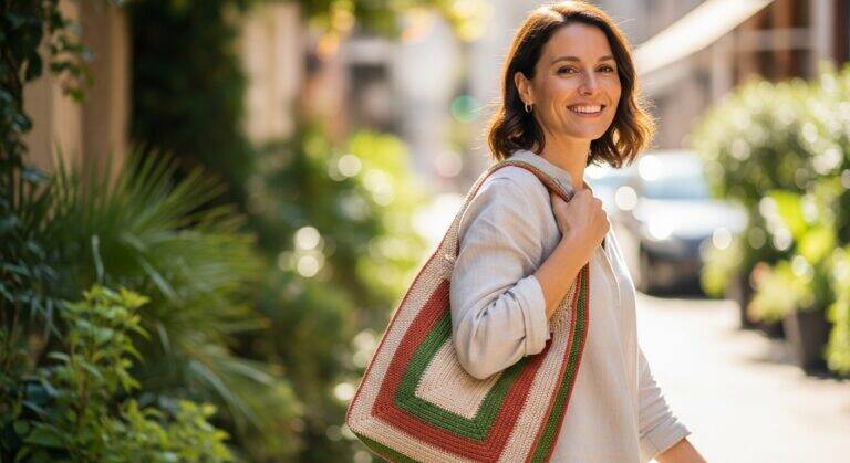 Bolsas de crochê modernas com formatos criativos e texturas artesanais, representando estilo, autenticidade e design contemporâneo.