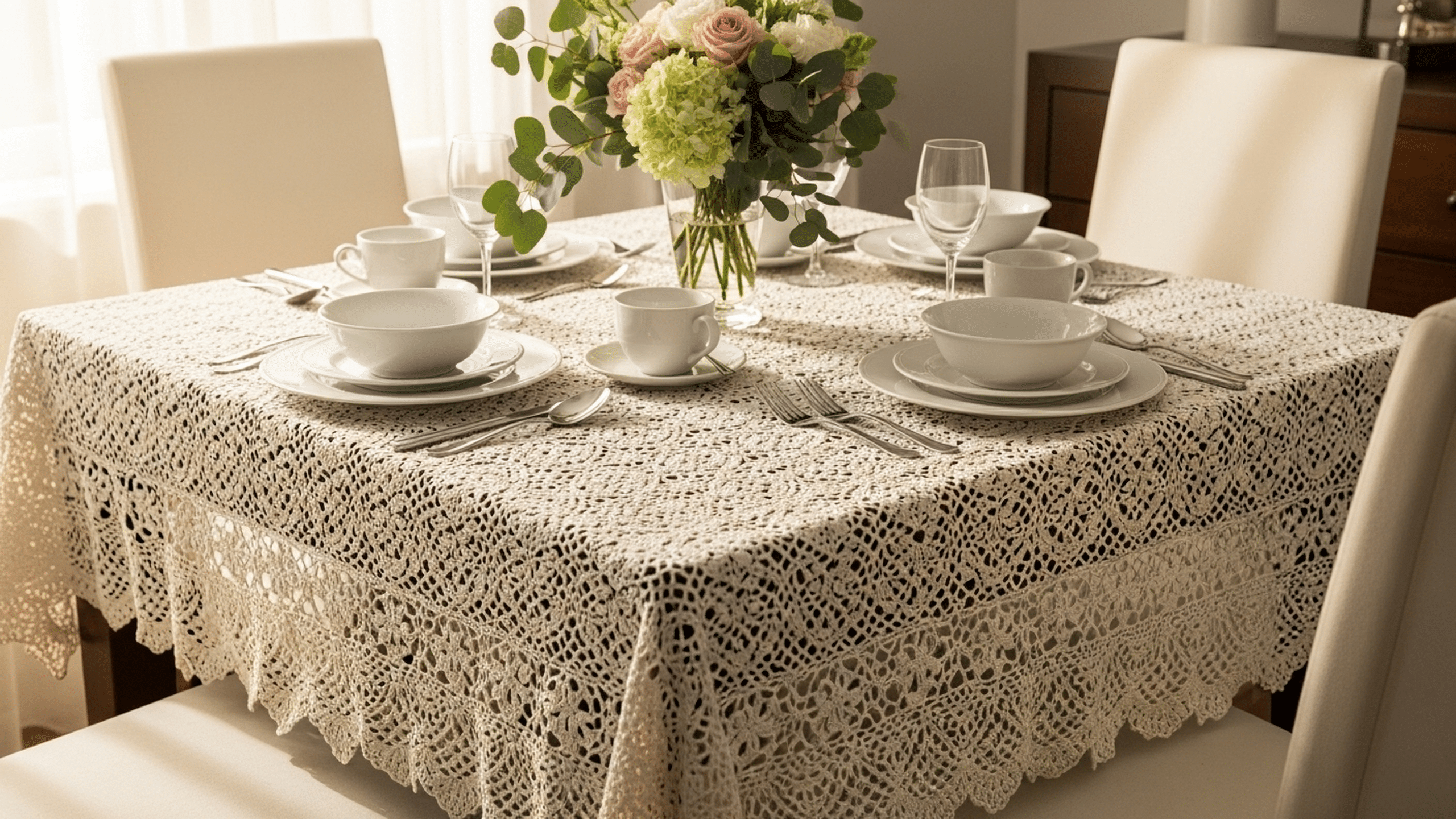 Decore com toalhas de mesa em crochê artesanal com beleza e charme!