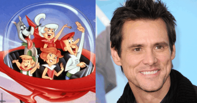 Montagem com os personagens da clássica animação Os Jetsons (à esquerda) e o ator Jim Carrey (à direita), cotado para o papel de George Jetson em possível adaptação live-action.