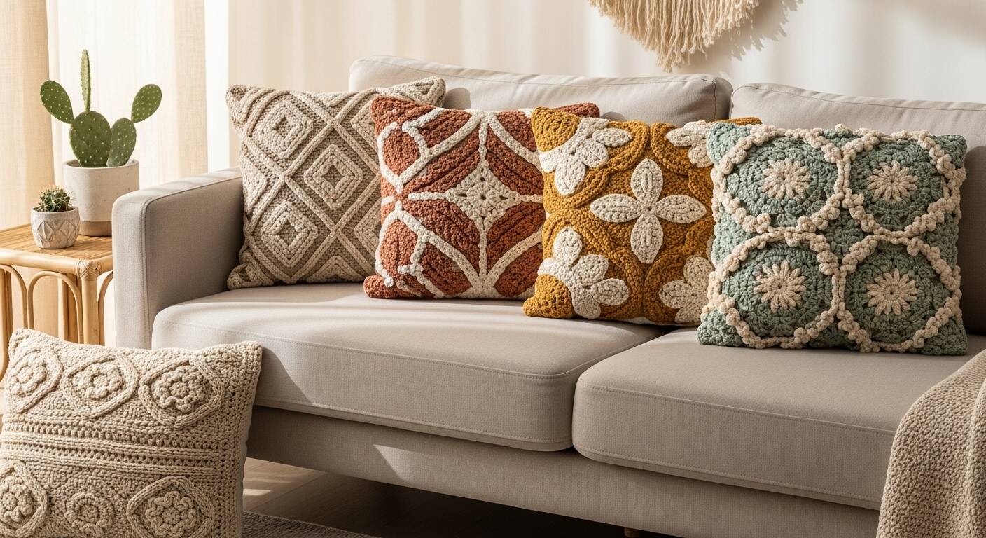 Deixe sua Sala Mais Charmosa com Capas de Almofada em Crochê Coloridas