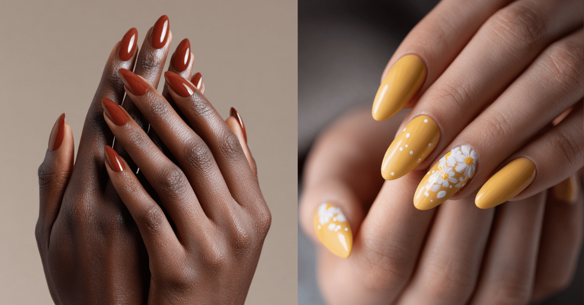 Mãos de mulheres apresentando cores de esmalte da moda para 2026