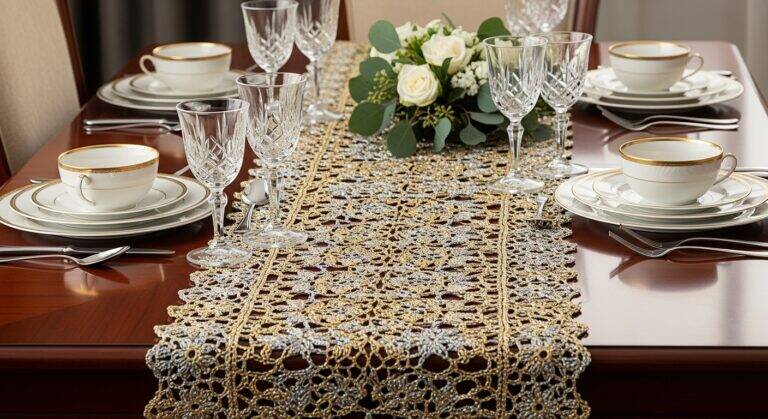 15 Caminhos de mesa de crochê de luxo com fios exclusivos e elegantes
