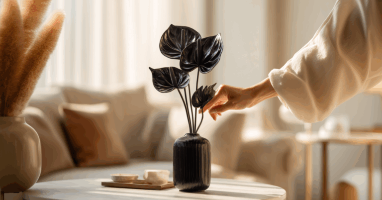 Imagem gerada por IA de flores Antúrio em uma vaso numa sala