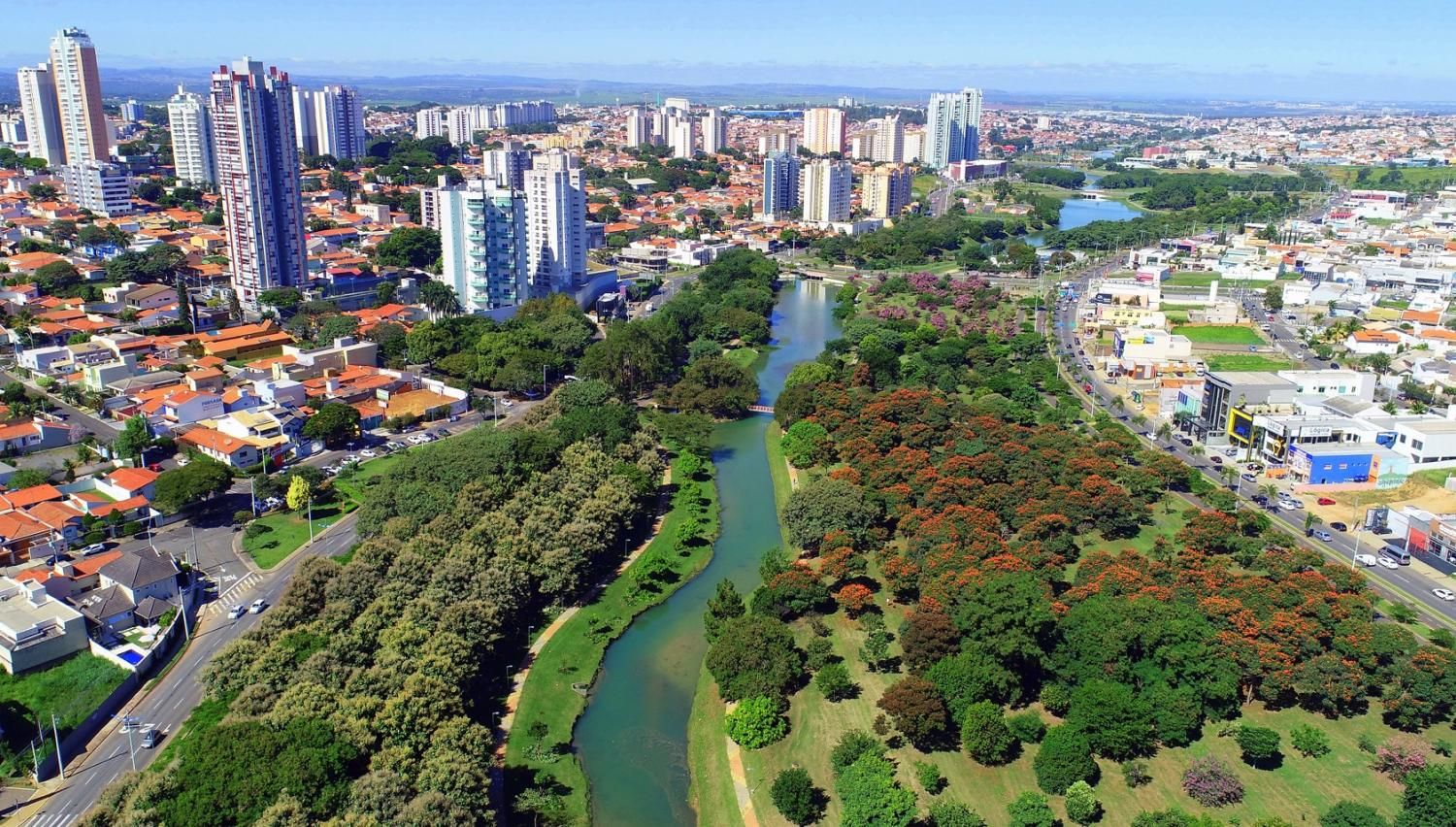 Vista aérea de Indaiatuba, que teve como destaque os índices de mobilidade e saneamento total —