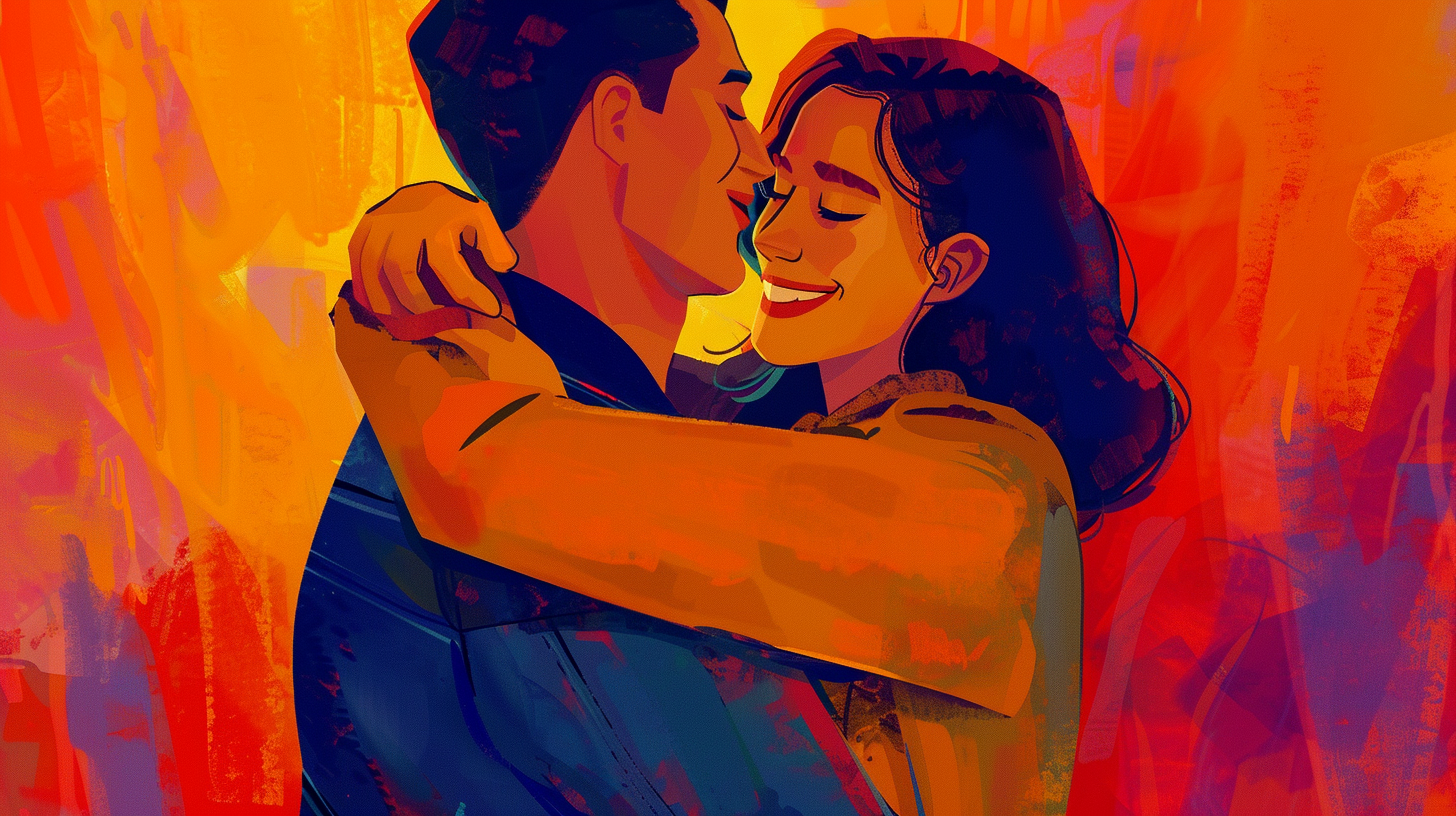 Ilustração gerada por IA de um casal com autoestima saudável, afetando positivamente a qualidade do relacionamento