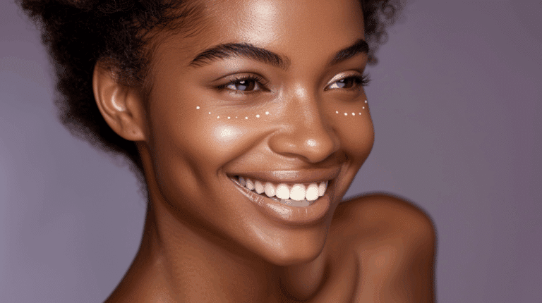 Mulher com creme para os olhos aplicado sob a pele abaixo dos olhos