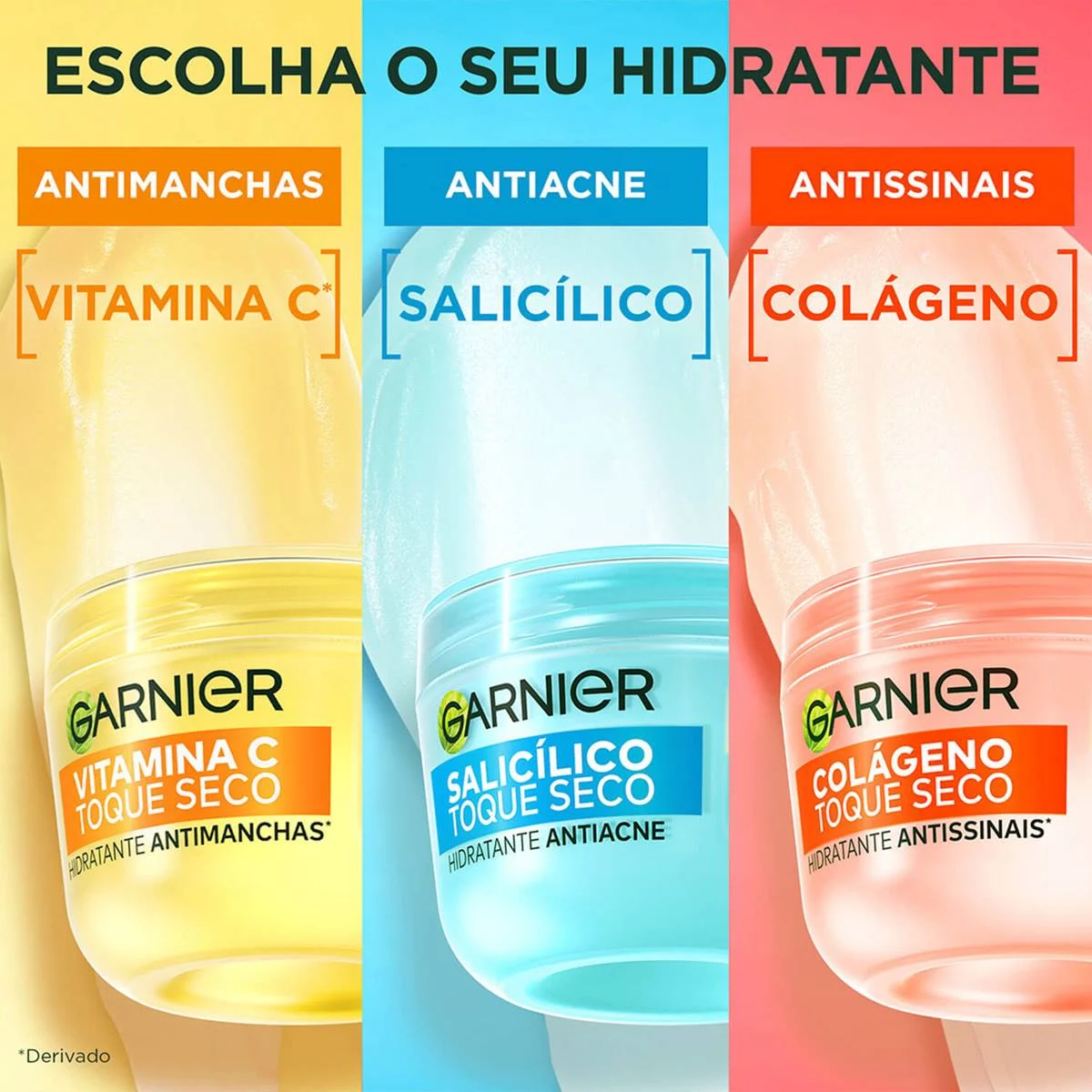 Foto dos cremes hidratantes da garnier e os benefícios encontrados em cada um deles