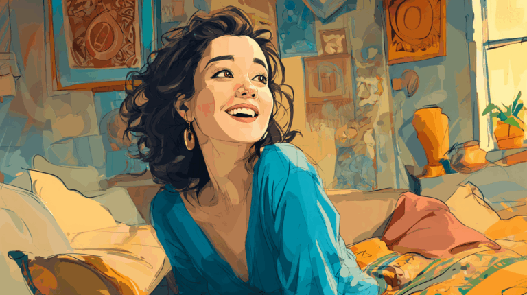 Ilustração gerada por IA de mulher feliz simbolizando uma mulher com umaautoestima saudável