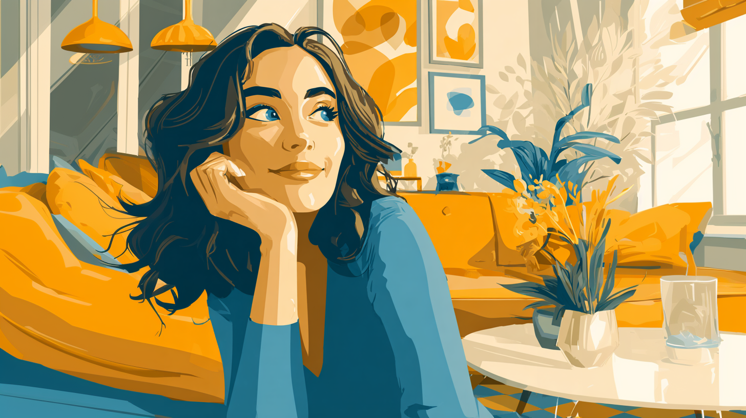 Ilustração gerada por IA de mulher feliz simbolizando uma mulher com uma autoestima saudável