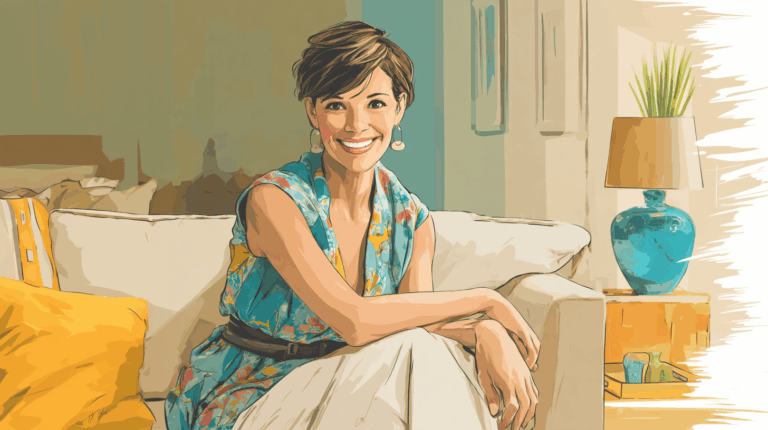 Ilustração gerada por IA de mulher por volta dos quarenta anos com uma autoestima saudável