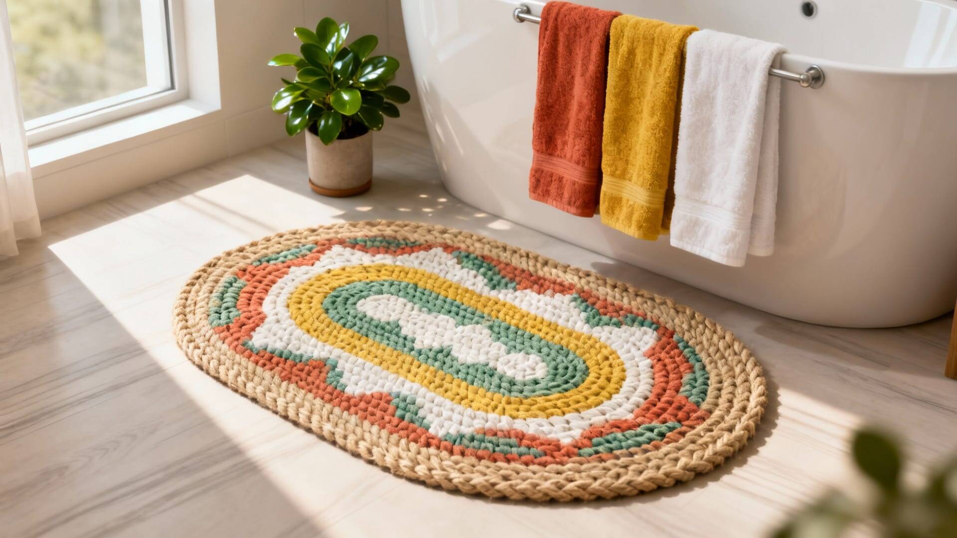 Banheiro_Tapete_Croche_Oval_Colorido_1