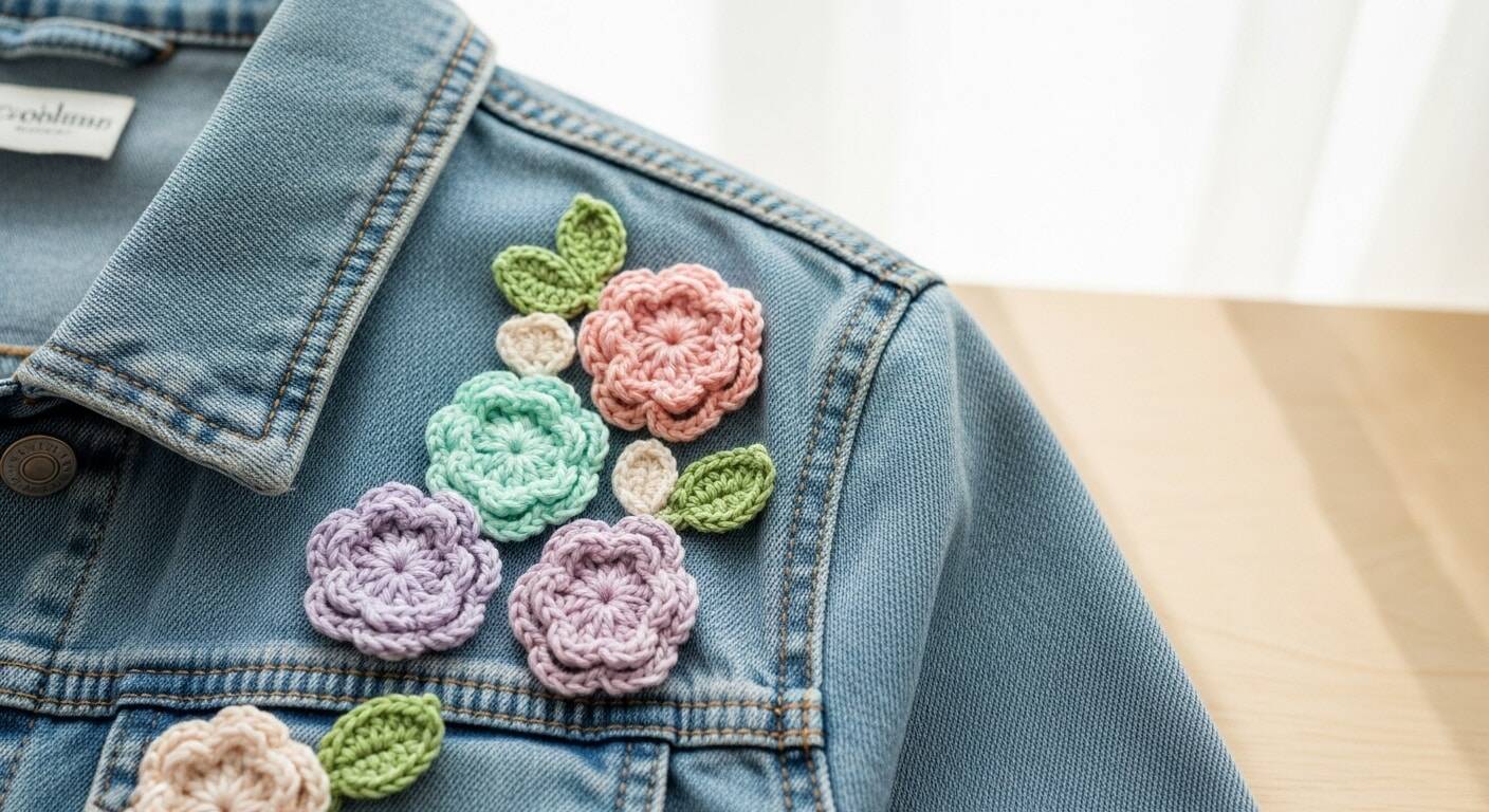 Aplique de flores em crochê