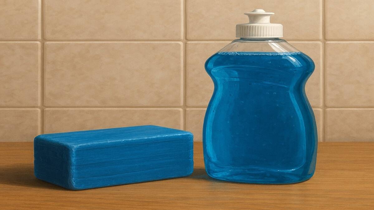 Mistura de sabão azul com detergente