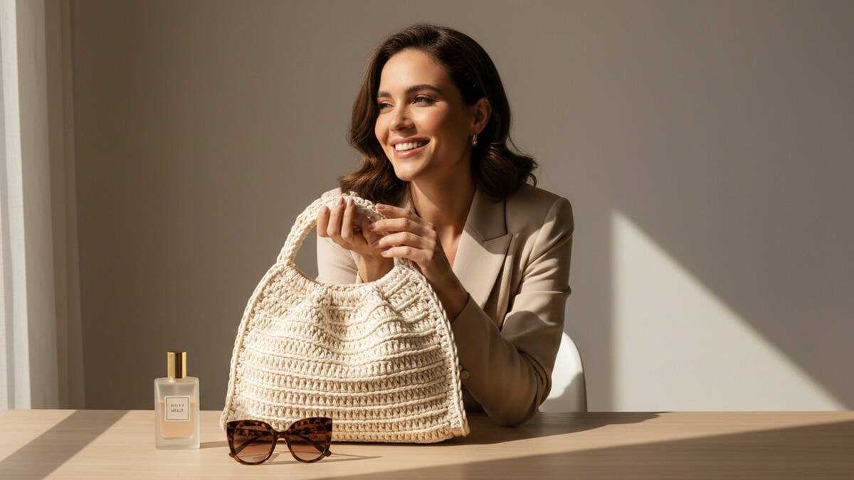 Bolsa de crochê em algodão de alta qualidade, modelagem estruturada e acabamentos impecáveis - Imagem gerada com inteligência artificial, licença paga e uso exclusivo para este conteúdo.
