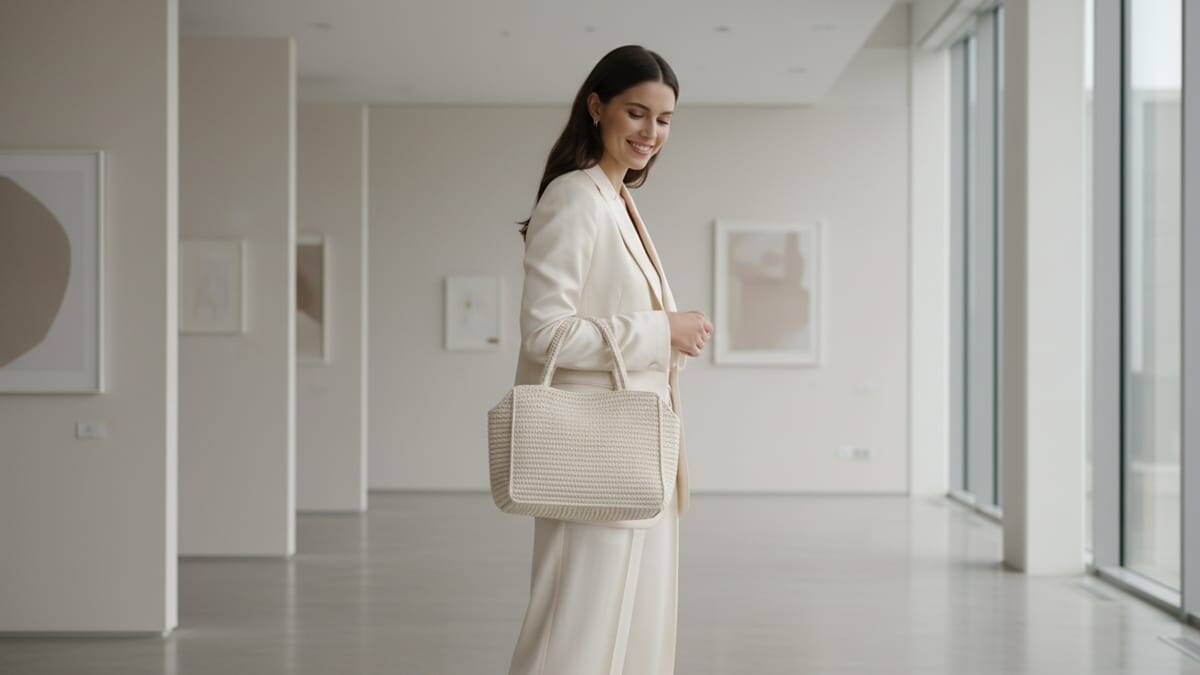 bolsa de crochê artesanal de luxo em algisticado em ambiente fashion minimalista