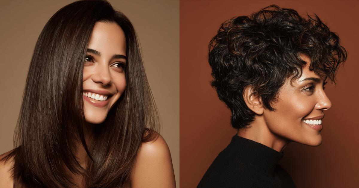 Mulheres mostrando diferentes cortes de cabelo