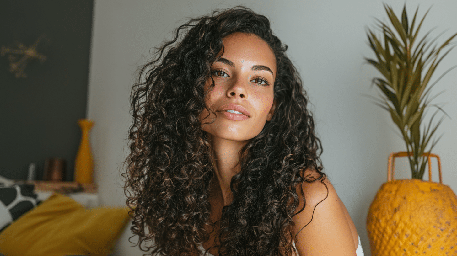 Mulher com cabelos cacheados