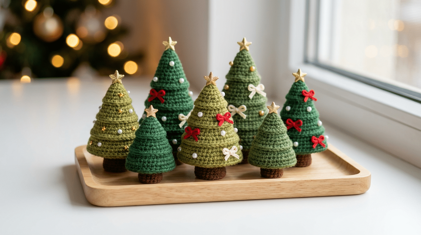 Mini árvores de Natal em crochê