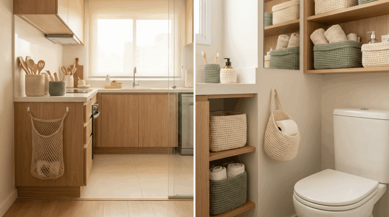 Como usar peças de crochê para organizar cozinha e banheiro