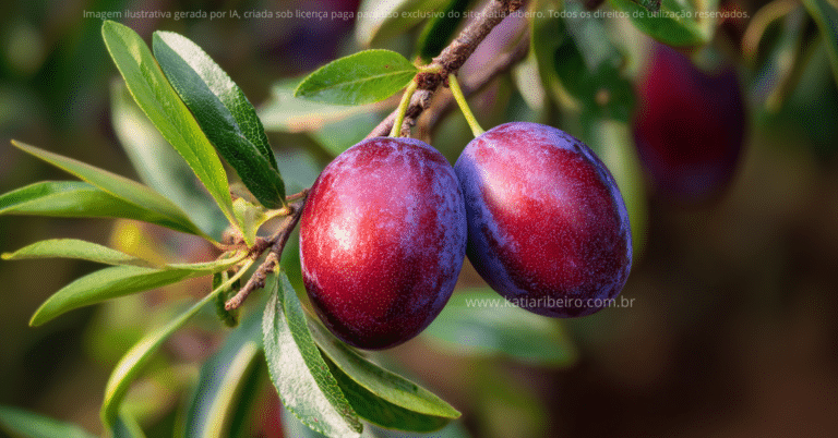 Pé de ameixa roxa com os frutos em evidencia