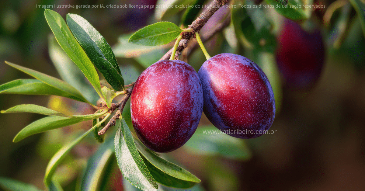 Pé de ameixa roxa com os frutos em evidencia