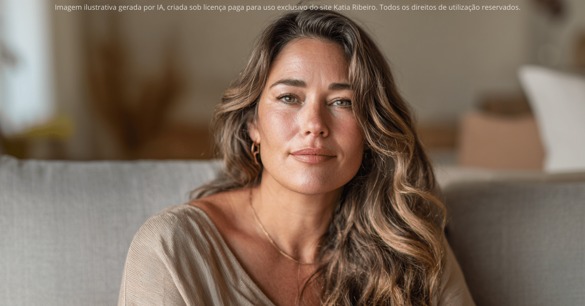 A imagem mostra uma mulher madura, serena e confiante, simbolizando como cultivar ações simples após os 40 pode fazer a autoestima florescer de dentro para fora. — Imagem