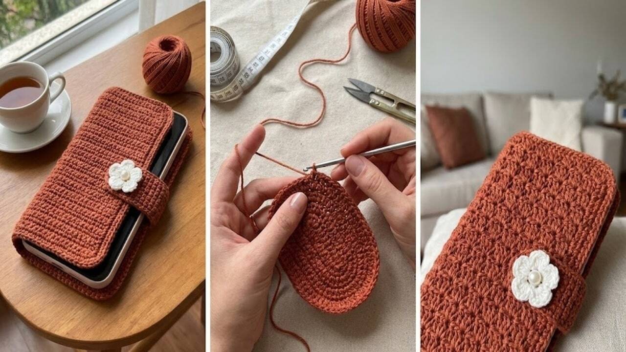 Produção de capinha de celular em crochê