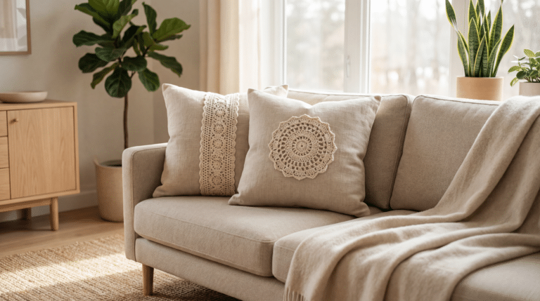 DIY: almofadas de tecido com crochê, textura que transforma a sala