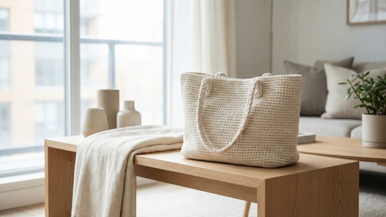 Bolsa de croche artesanal em bege natural, estilo casual chique para uso diario