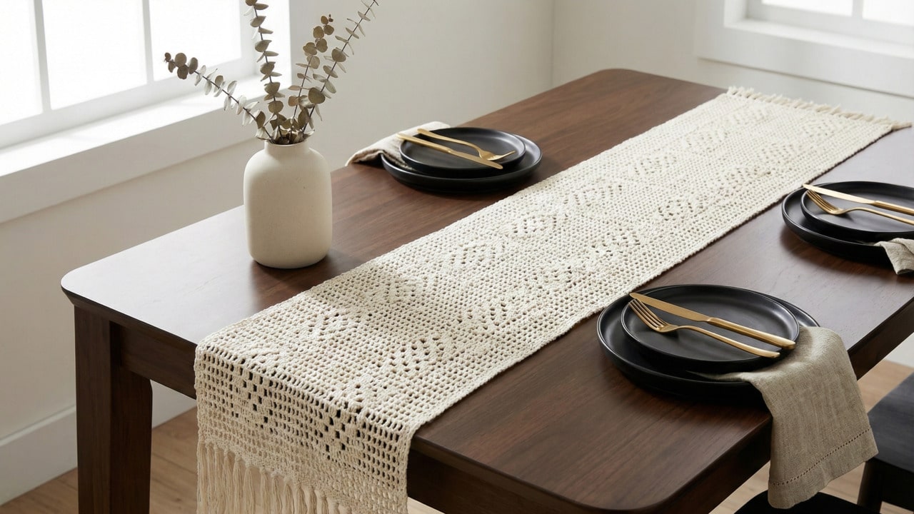 Caminhos de mesa em crochê em boho para decorar mesas de vidro e madeira