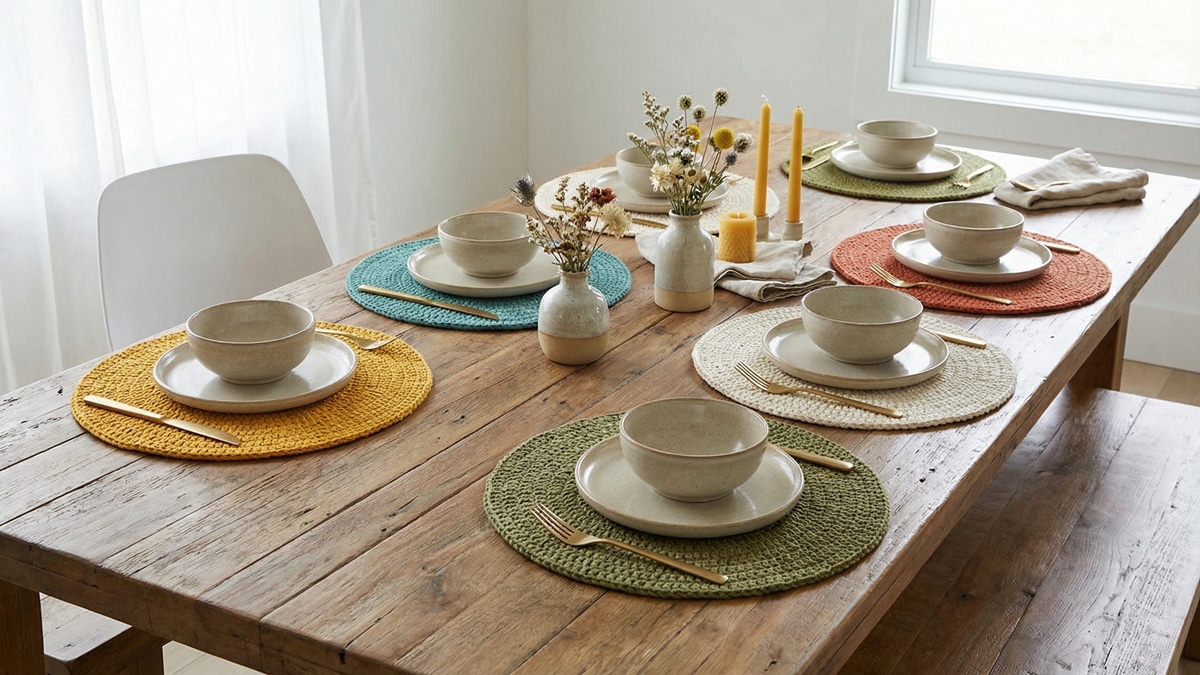 Deixe sua mesa mais alegre com lindos sousplats de crochê colorido e criativo