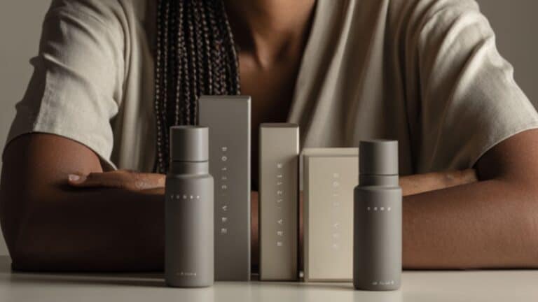 Produtos de skincare genéricos (apenas para representação do tema) dispostos sobre uma mesa