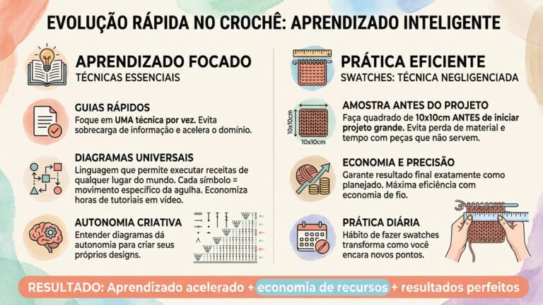 Infografico educativo mostrando instrucoes de lavagem, secagem e armazenamento correto para shorts de croche