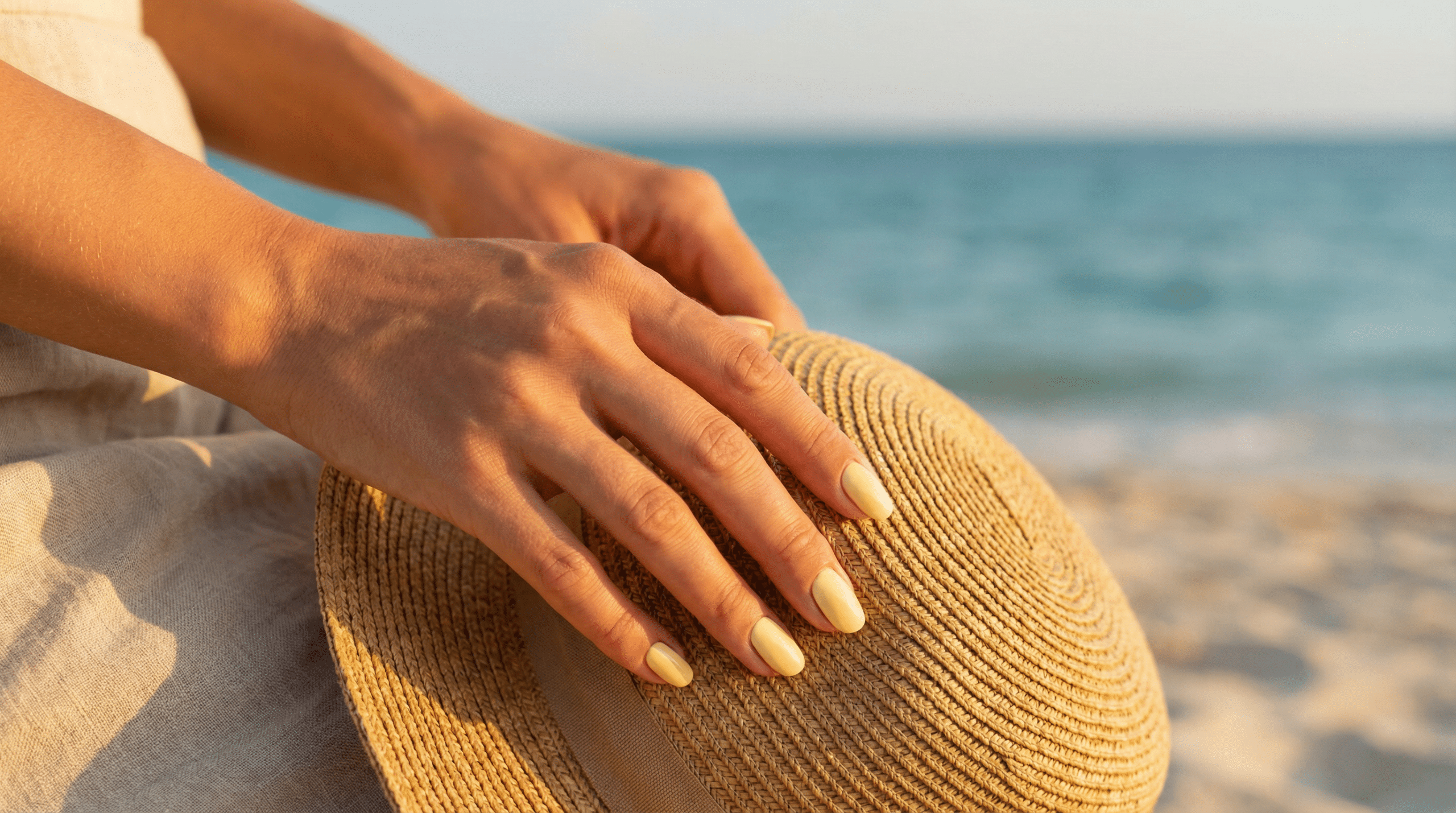 Mãos com Chapéu de Palha Praia